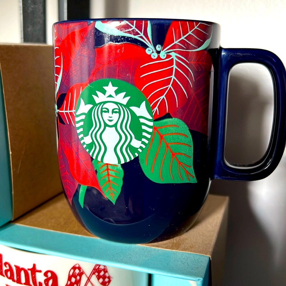 Starbucks LE 2020 Navy Poinsettia Holiday Mug